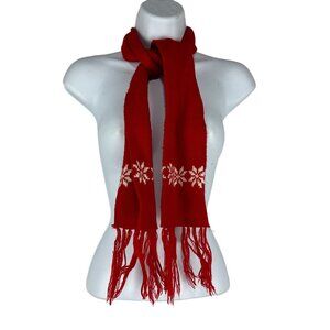 Women's Winter Snowflake Scarf with Tassels Red